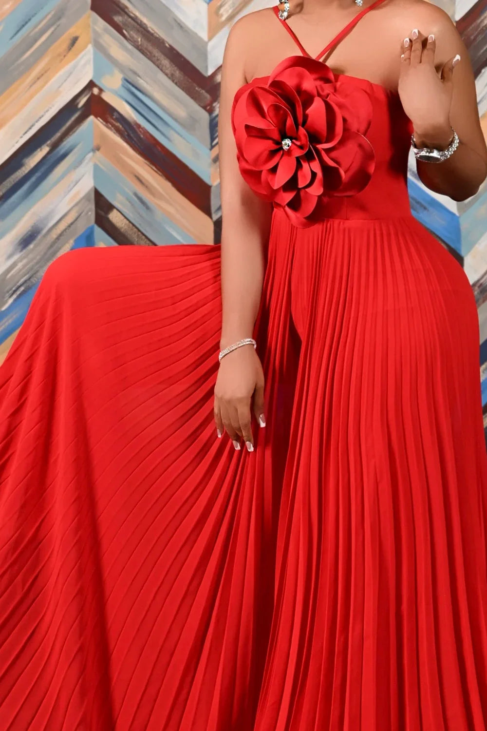 Women 3D Flower Sleeveless Pleated Strapless Wide Leg Long Jumpsuits Party Beach Fashion High Street Sexy Outfit Rompers