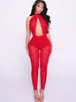 Nibber Hollow Jumpsuit Women Backless Halter Jacquard Sexy Trend Sleeveless Stretch Midnight Clubwear Patchwork Overalls