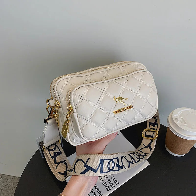 Argyle Pattern Simple Shoulder Bag, Multiple Pockets Crossbody Bags, Zipper Closure Women Leather Bag, Designer Bag, Purses