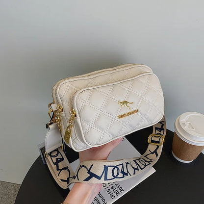 Argyle Pattern Simple Shoulder Bag, Multiple Pockets Crossbody Bags, Zipper Closure Women Leather Bag, Designer Bag, Purses