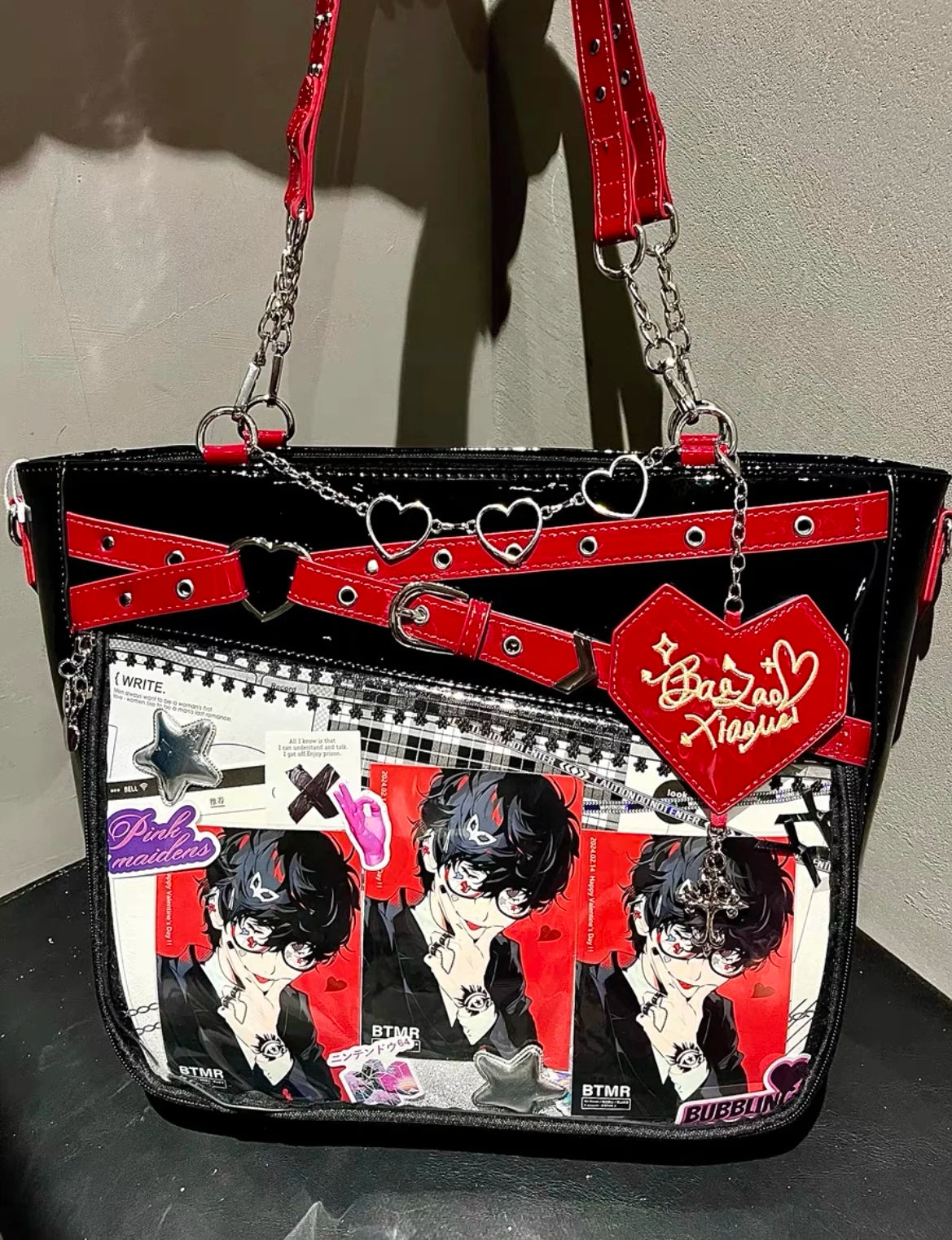 Y2k Aesthetic Underarm Ita Bag Streetwear Girl Transparent Shoulder Bag Heart Shape Chic Chain Handbag DIY Display Crossbody Bag