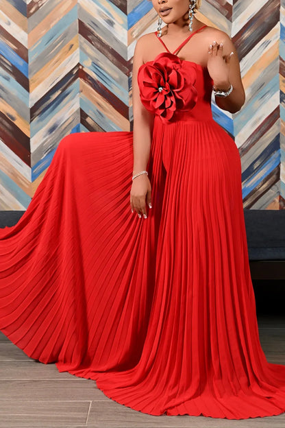 Women 3D Flower Sleeveless Pleated Strapless Wide Leg Long Jumpsuits Party Beach Fashion High Street Sexy Outfit Rompers