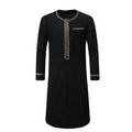 New Men Round Collar Embroidered Robe Fashion Male Halloween Trend Black Long Coats