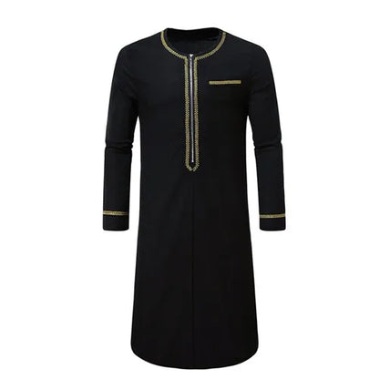 New Men's Round Collar Embroidered Robe Fashion Male Halloween Trend Black Long Coats