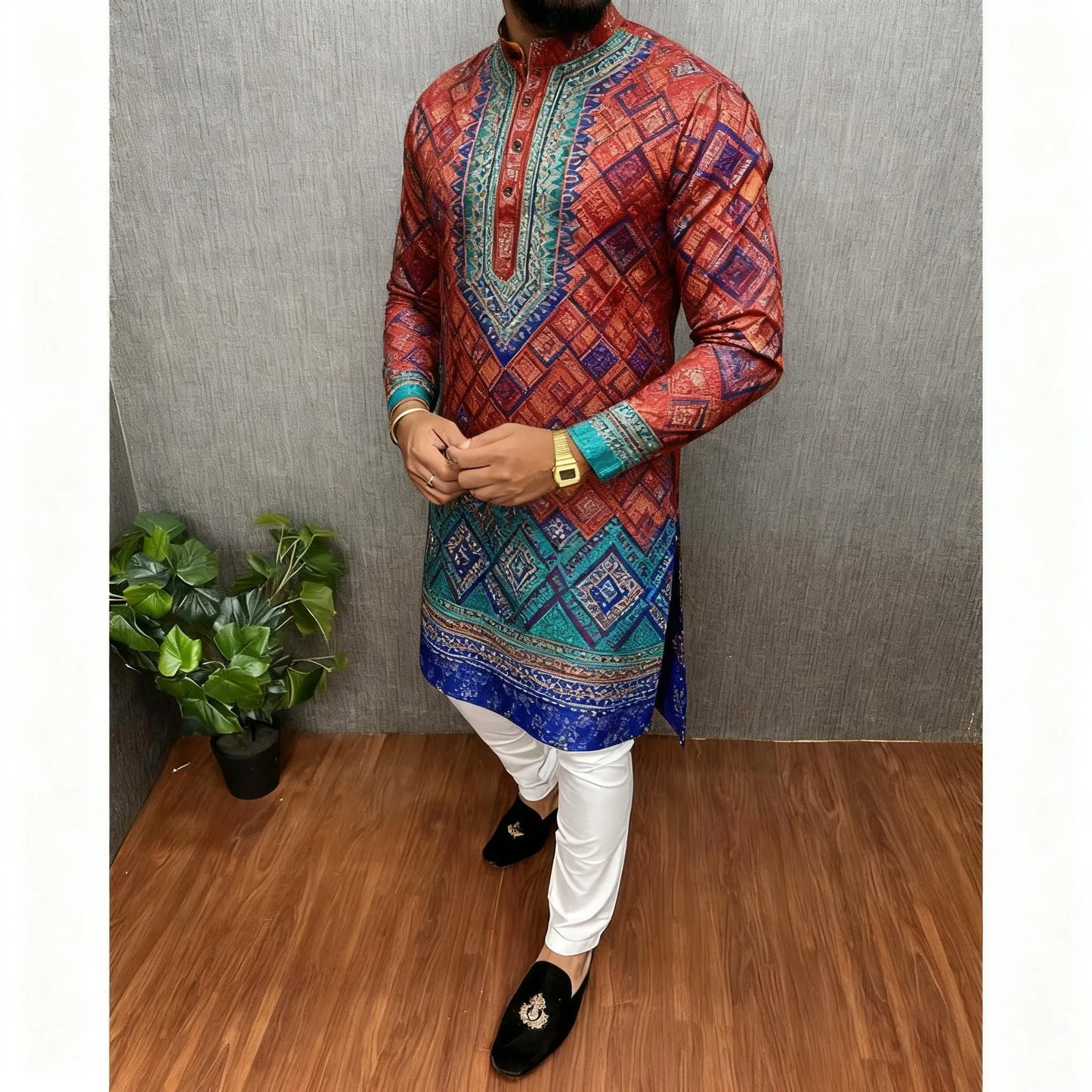 2026 Men's Clothing Ethnic Print Plus Size Tops Wedding Wear Classic Morocco Kaftan Herren Muslim Tenue Arabe Homme﻿