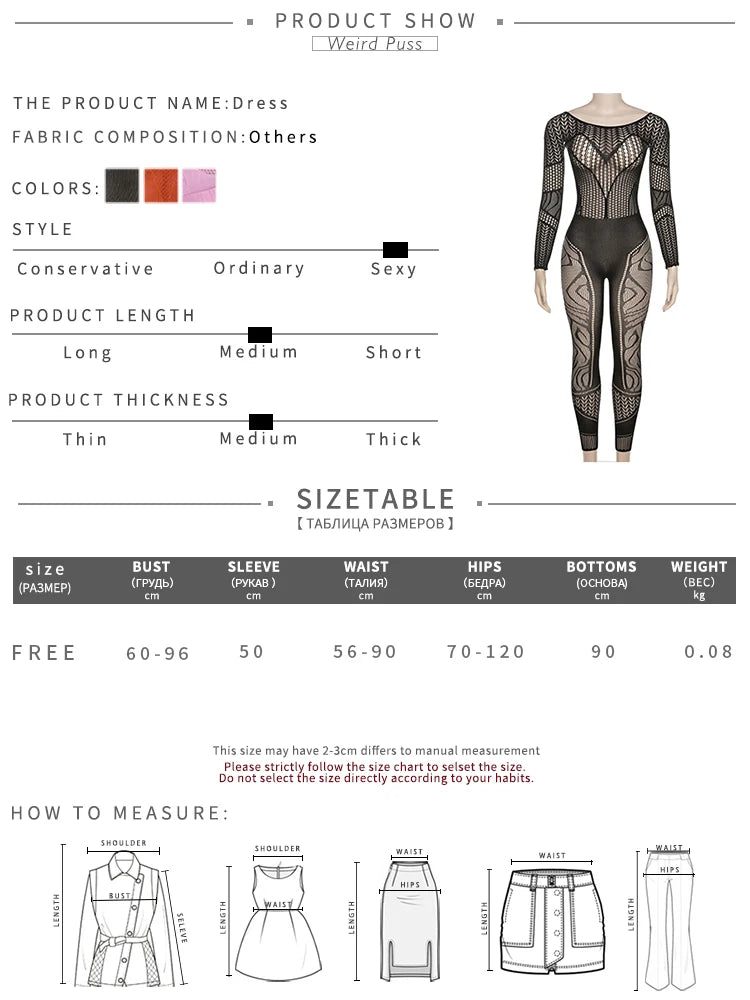 Combinaisons transparentes à manches longues pour femmes, ajourées, style sexy pour soirées, clubs ou danse, tenues galbantes style "coquette".