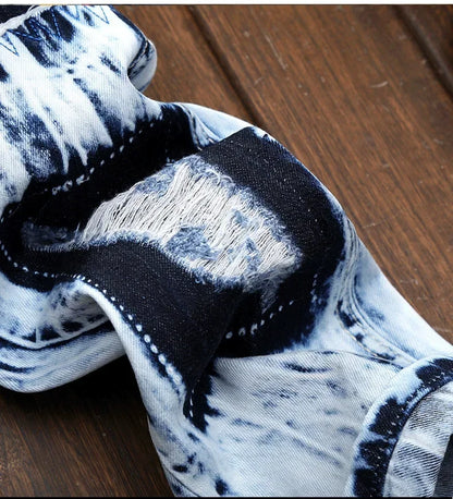 Jean Coupe Droite "Moto &amp; Biker" Patchwork – Style High Street, Broderies &amp; Denim Rigide