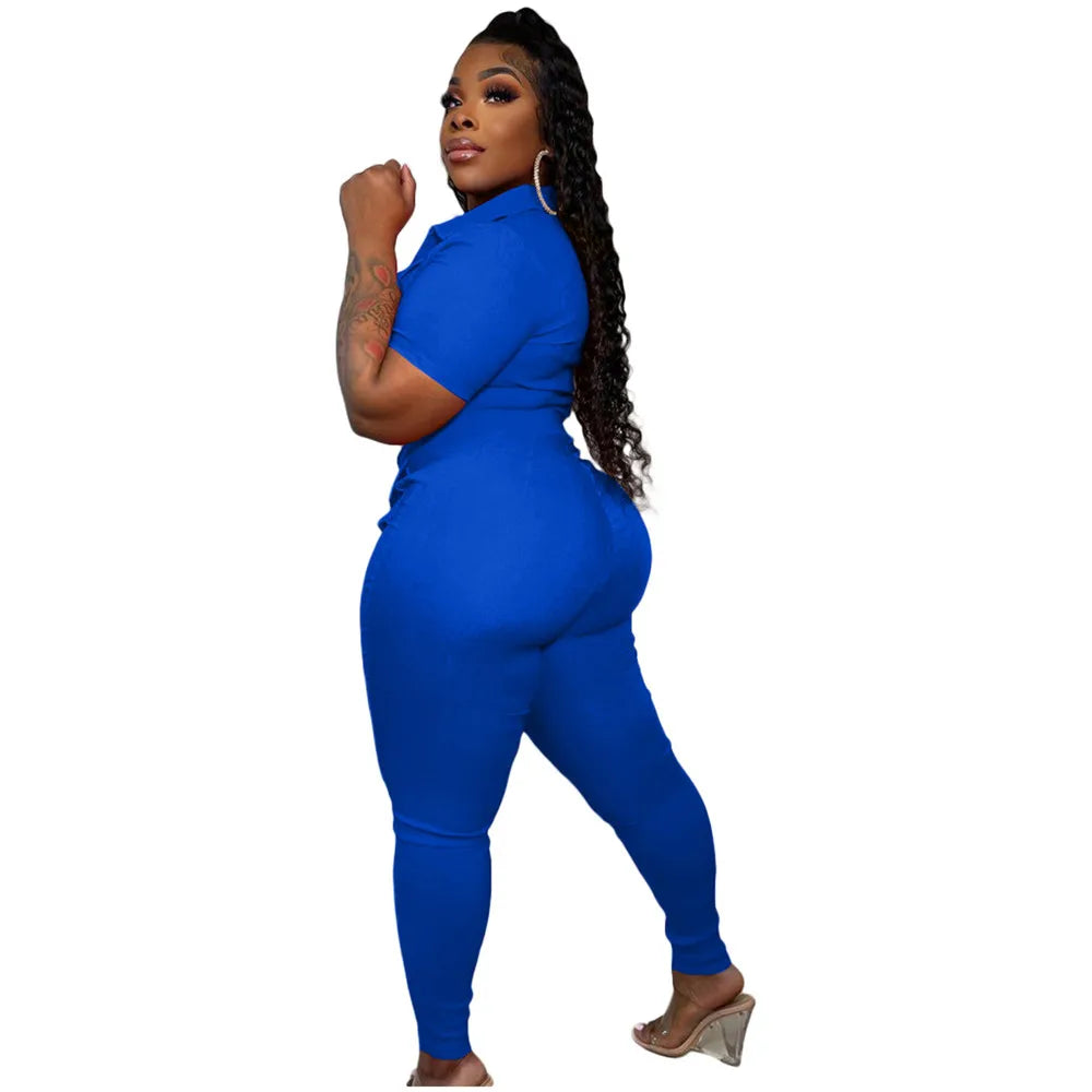 Wmstar Jumpsuit Women Summer Romper V Neck Zipper Short Sleeves Solid Pockets One Piece Outfits Bodysuit Wholesale Dropshipping
