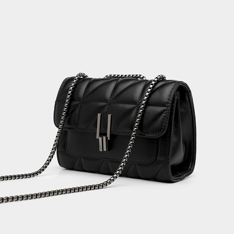 Black Luxury Handbags And Purse Women PU Leather Messenger Shoulder Bag Plaid Female Crossbody Bag Tassel Quilted Brand