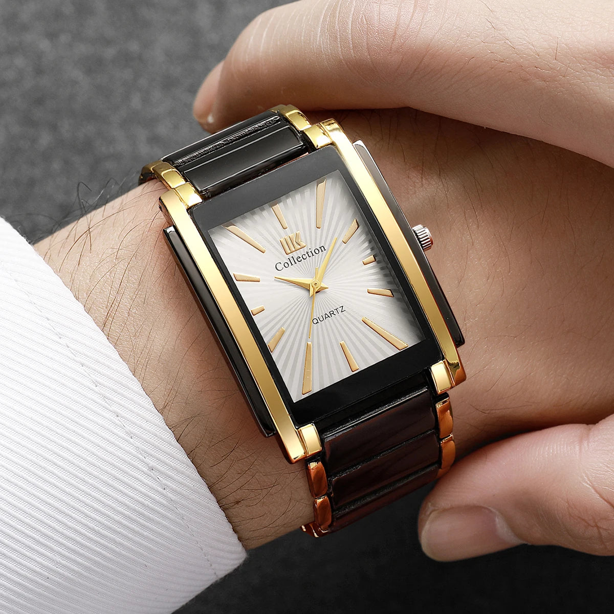 Fashion Rectangle Men Business Watches Luxury Stainless Steel Strap Quartz Wristwatch For Mens Clock Reloj Hombre（Without Box）