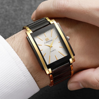 Fashion Rectangle Men Business Watches Luxury Stainless Steel Strap Quartz Wristwatch For Mens Clock Reloj Hombre（Without Box）