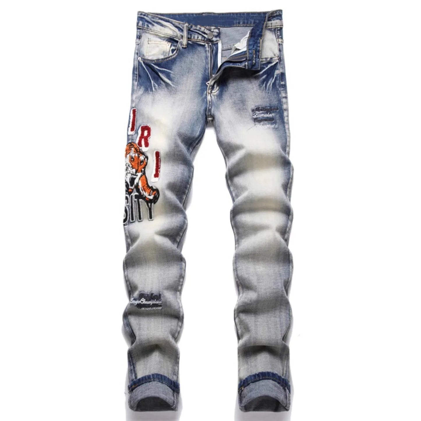Jean Slim Taper HANGJIA "LLF" – Style Chic, Plis Biker &amp; Motif Animalier