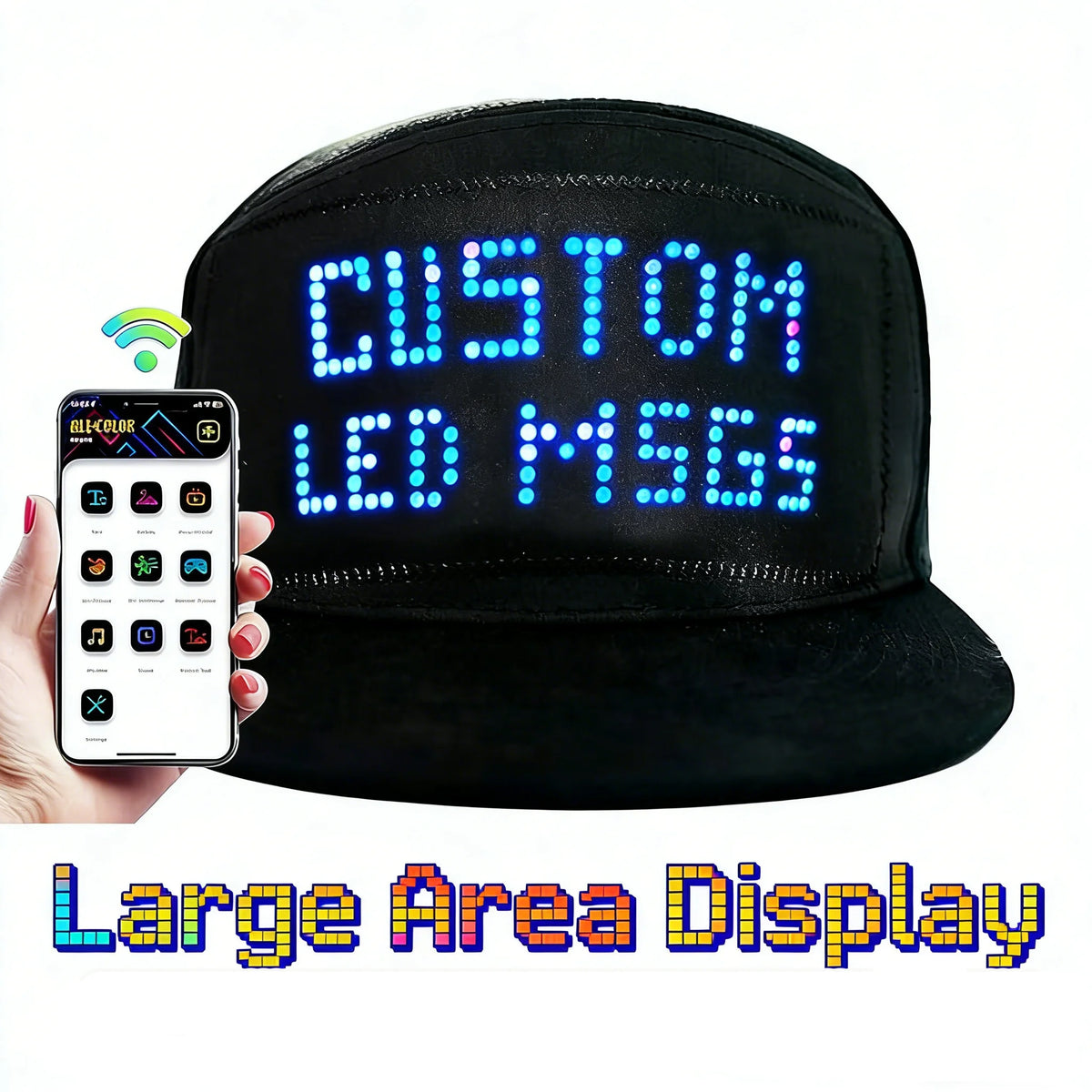 App Control LED Display Up Baseball Caps Hats Bluetooth Personalized Customized New Messages Era for Parties, Birthdays, Gifts