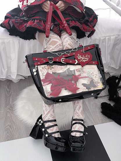 Y2k Aesthetic Underarm Ita Bag Streetwear Girl Transparent Shoulder Bag Heart Shape Chic Chain Handbag DIY Display Crossbody Bag