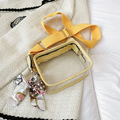 Fashion Shoulder Messenger Bag Transparent Crossbody Bag for Women Girls PVC Jelly Handbag (Excluding Ribbons)