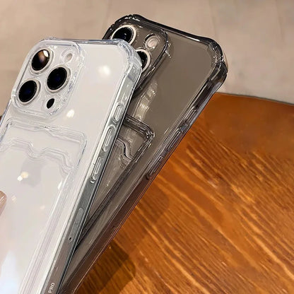 Wallet Card Holder Clear Soft Case For iPhone 16 11 13 12 14 15 17 Pro Max Plus Transparent Card Slots Shockproof Bumper Cover