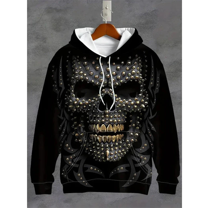 Vintage Men's Sweatshirt 3D Skull Graphic Printed Casual Hoodie Autumn Spring Oversized Clothing Harajuku Long Sleeve Pullovers