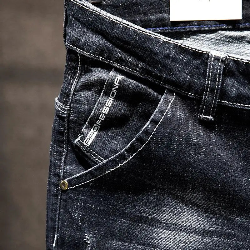 Jean Slim Déchiré Usé Tsingyi – Style Casual, Effet Moustache &amp; Confort Stretch