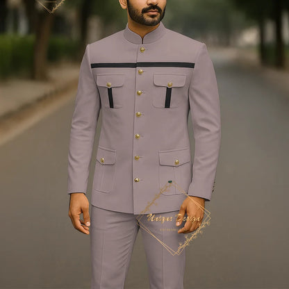 Ivory Formal Safari Suit Custom Made Indian Menswear for Wedding Groom Men's 2pcs Set Jacket Pants Slim Fit Party Dress