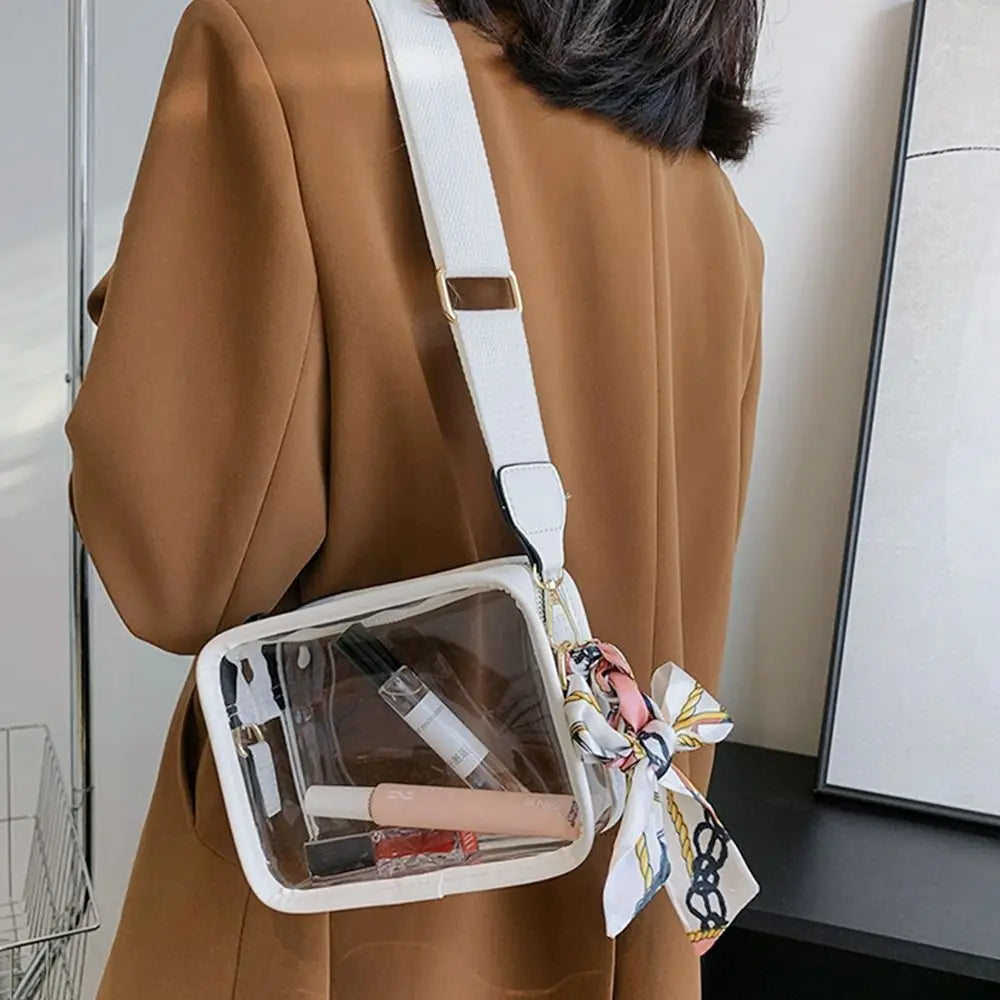 Fashion Shoulder Messenger Bag Transparent Crossbody Bag for Women Girls PVC Jelly Handbag (Excluding Ribbons)