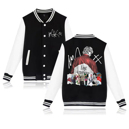 Rapper MGK Lost Americana Tour Album Baseball Uniform Hoodie Jacket Unisex Harajuku Sweatshirt Fan Gift