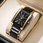 Fashion Rectangle Men Business Watches Luxury Stainless Steel Strap Quartz Wristwatch For Mens Clock Reloj Hombre（Without Box）