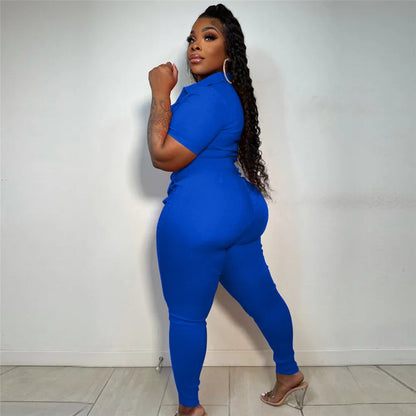 Wmstar Jumpsuit Women Summer Romper V Neck Zipper Short Sleeves Solid Pockets One Piece Outfits Bodysuit Wholesale Dropshipping