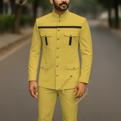 Ivory Formal Safari Suit Custom Made Indian Menswear for Wedding Groom Men's 2pcs Set Jacket Pants Slim Fit Party Dress