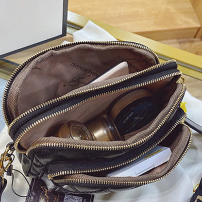 Argyle Pattern Simple Shoulder Bag, Multiple Pockets Crossbody Bags, Zipper Closure Women Leather Bag, Designer Bag, Purses