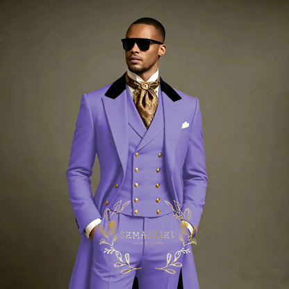 Costume de Mariage Formel – Coupe Droite, Veste Longue Toutes Saisons (Mélange Coton, Polyester &amp; Viscose)
