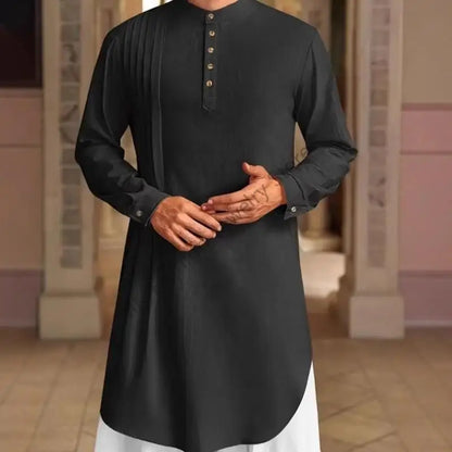 Q6PF Fashion Long Sleeve Men Thobe Ethnic Shirt Ramadans Gown Moroccan Robe