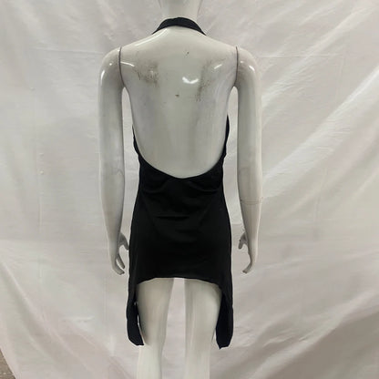 Hottie Irregular Wild Sexy Classic Halter Deep V Neck High Waist Open Back Sleeveless Mini Dress Rave Party Night Club Wear