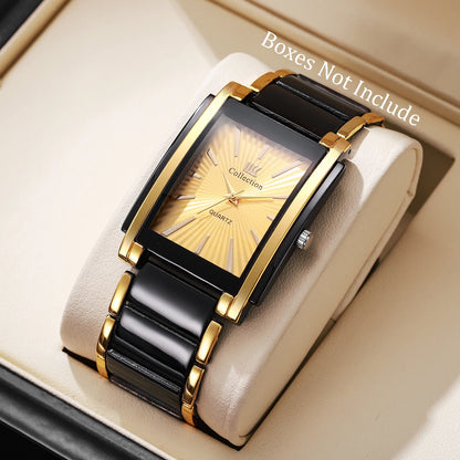 Fashion Rectangle Men Business Watches Luxury Stainless Steel Strap Quartz Wristwatch For Mens Clock Reloj Hombre（Without Box）