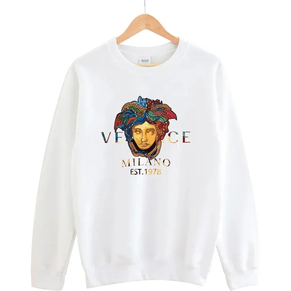 Men's autumn round neck sweatshirt set, luxurious printed simple casual sports set