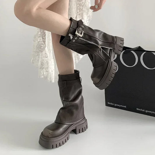 Bottes d'Hiver Mi-Mollet "Sexy Chain" LEDP – Chaleur, Hauteur &amp; Style Gothique Chic