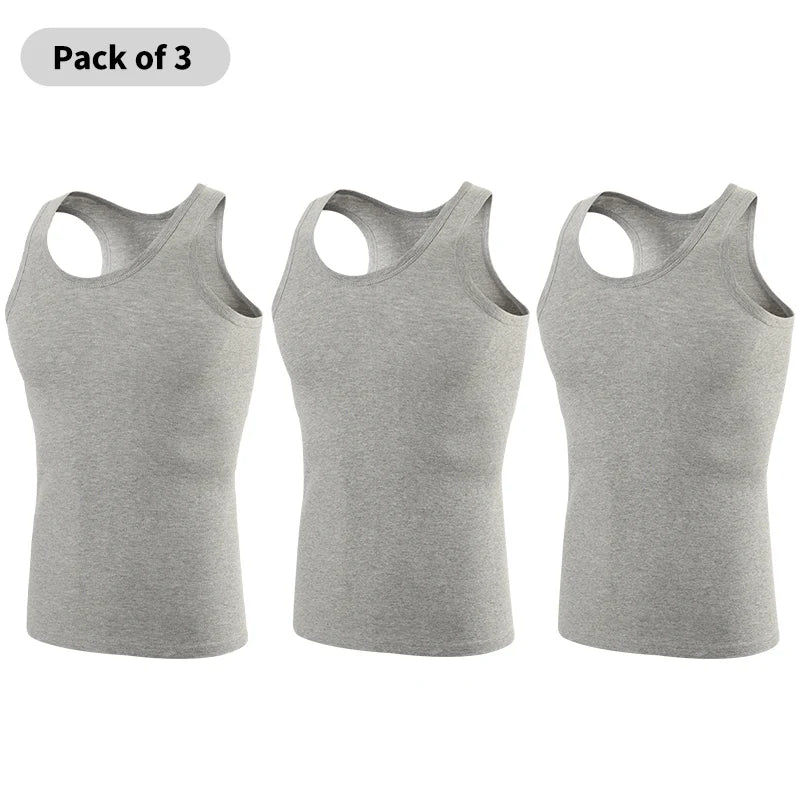 1/3 Pieces Men's Solid Color Basic Cotton Vest Youth Slim Exercise Sweat-absorbent T-shirt Middle-aged Comfortable Bottoming