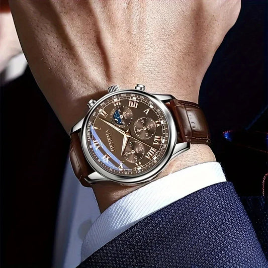 Fashion Men Business Watches Casual Leather Strap Male Analog Quartz Wristwatch Reloj Hombre (Without Box)