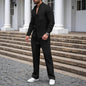 New autumn men's suit, waffle plain-colored long-sleevedshirt with pocket cardigan, stylish men's casual clothing long pants set