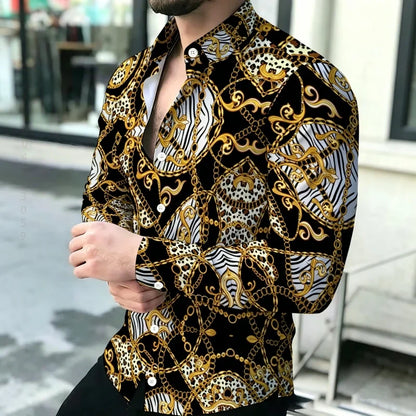 Men's shirt with contrasting stripes, long sleeved shirt, simple geometric lines, slim fit shirt, high-quality business top