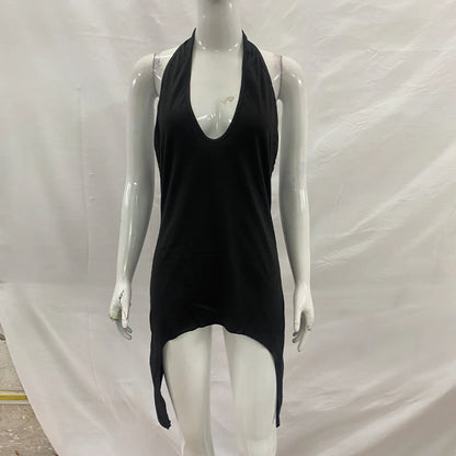 Hottie Irregular Wild Sexy Classic Halter Deep V Neck High Waist Open Back Sleeveless Mini Dress Rave Party Night Club Wear