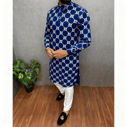 2026 Men's Clothing Ethnic Print Plus Size Tops Wedding Wear Classic Morocco Kaftan Herren Muslim Tenue Arabe Homme﻿