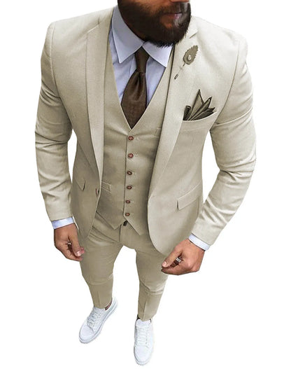 New Pink Men's 3 Pieces Suit Formal Business Notch Lapel Slim Fit Tuxedos Best Man Blazer For Wedding(Blazer+Vest+Pants)