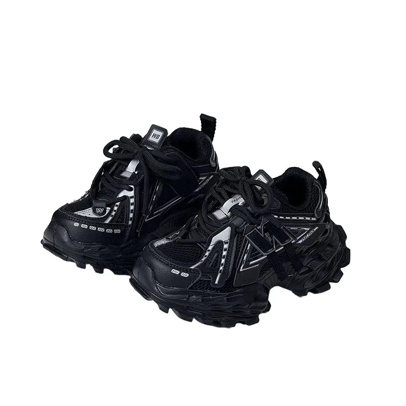 Thick-soled Children's Sports Shoes Autumn Leather Fashion Girl's Running Shoes Boys' Casual Shoes Lace-up Soft Sole Kids Shoes