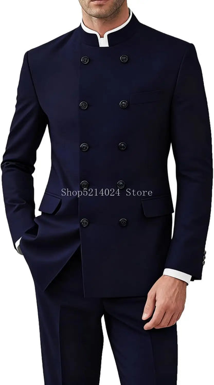 Men 2 Pieces  Suit   Suits for Men Gold Button Jacket Pant Set Traditional Wedding