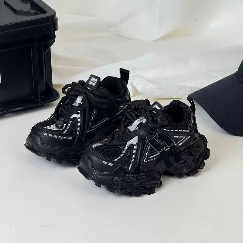 Thick-soled Children's Sports Shoes Autumn Leather Fashion Girl's Running Shoes Boys' Casual Shoes Lace-up Soft Sole Kids Shoes