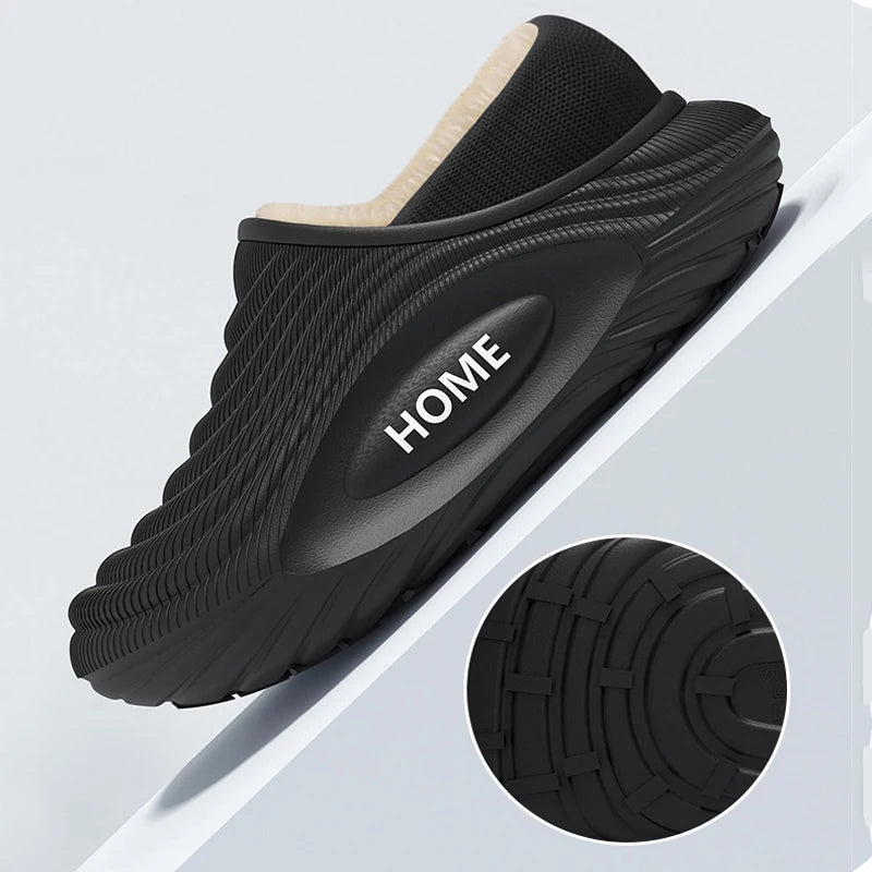 Casual Men‘s Warm Plush EVA Slippers Winter Platform Waterproof Indoor outdoor Shoes Woman Non Slip Furry Home Slippers