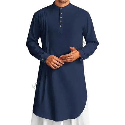 Q6PF Fashion Long Sleeve Men Thobe Ethnic Shirt Ramadans Gown Moroccan Robe