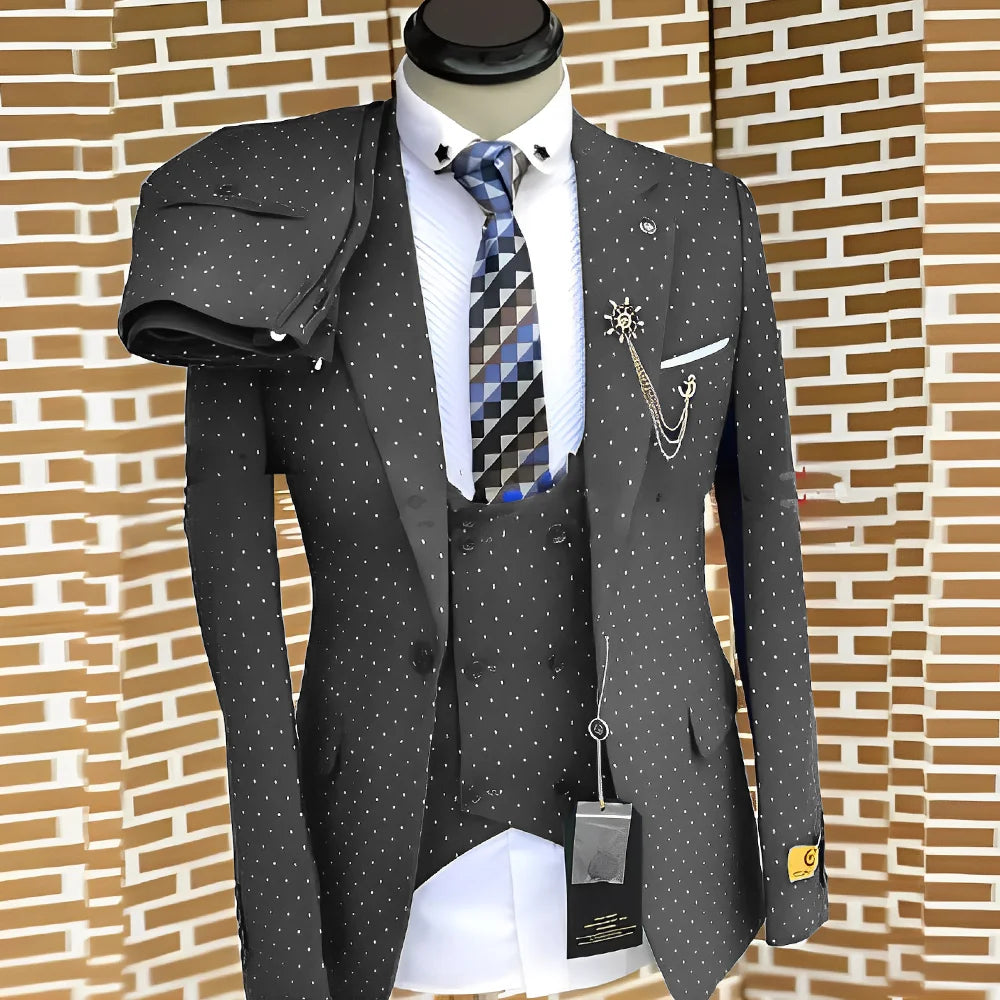 Polka dot Men's Suit Three-piece Fashionable Business Work Clothes Groom Wedding Tuxedo Jacket Pants Vest Custom Outfit