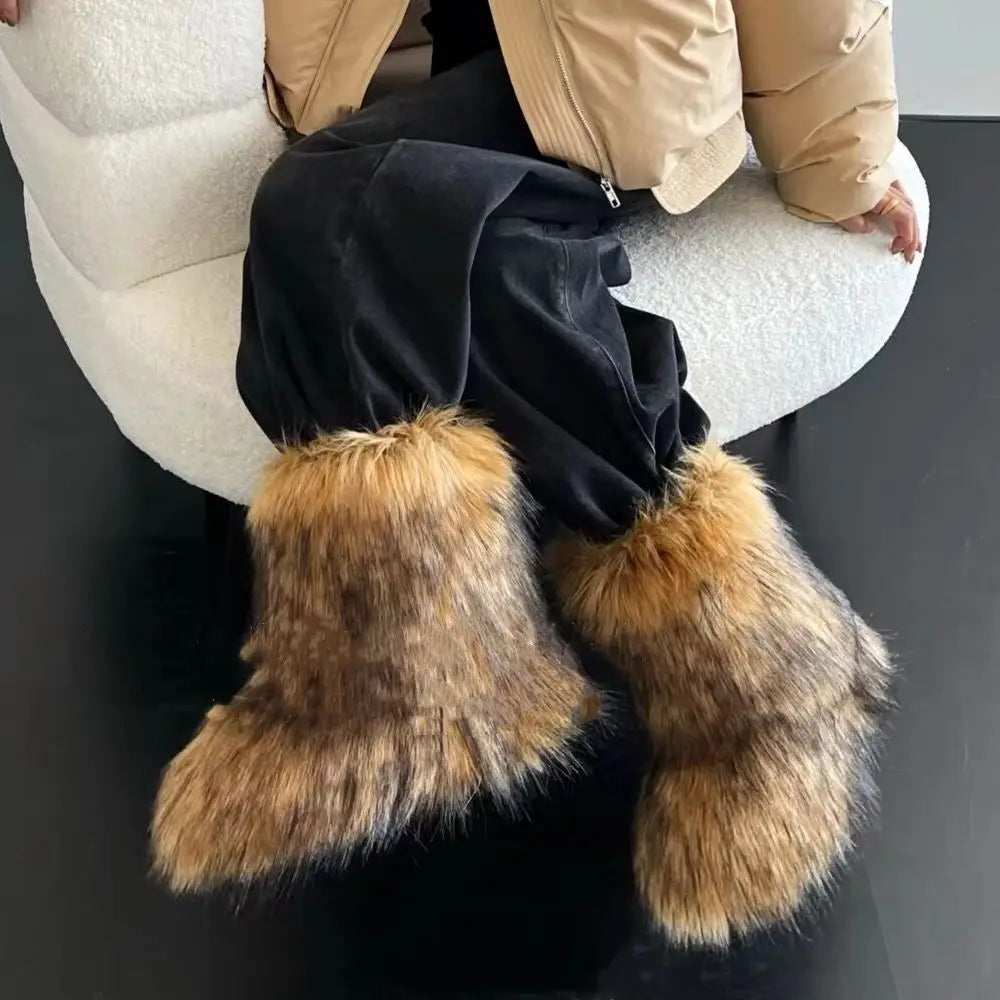 Bottes de Neige de Luxe en Fausse Fourrure EAEOVNI – Chaleur Extrême &amp; Style Hivernal Glamour