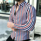 Men's shirt with contrasting stripes, long sleeved shirt, simple geometric lines, slim fit shirt, high-quality business top